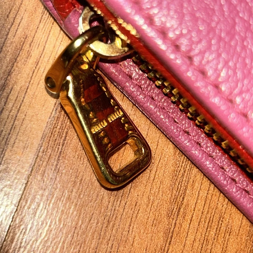 Authentic Miu Miu Goatskin Madras Bicolor Flap Wallet Fuoco Bruyere